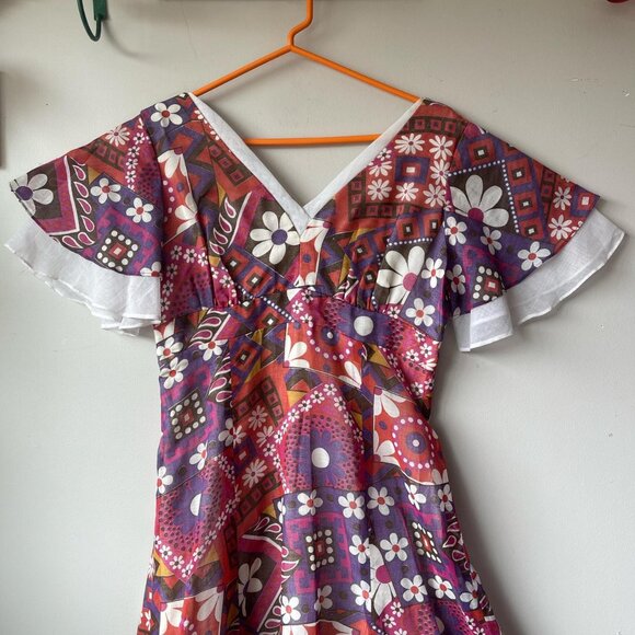 Vintage 70s COCO California Floral Maxi Dress Psychedelic Print - Picture 2 of 8